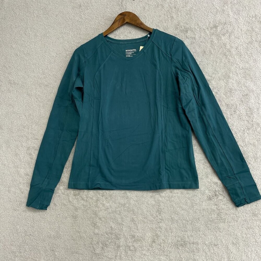 Mondetta Women's S Mixed Media V neck Long-Sleeve Top N0529